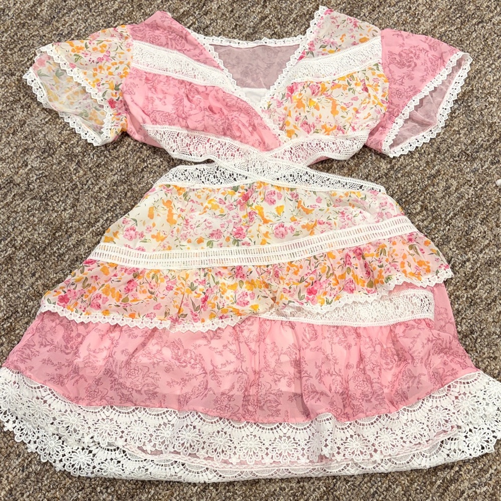Floral Pink Lace Mini Dress